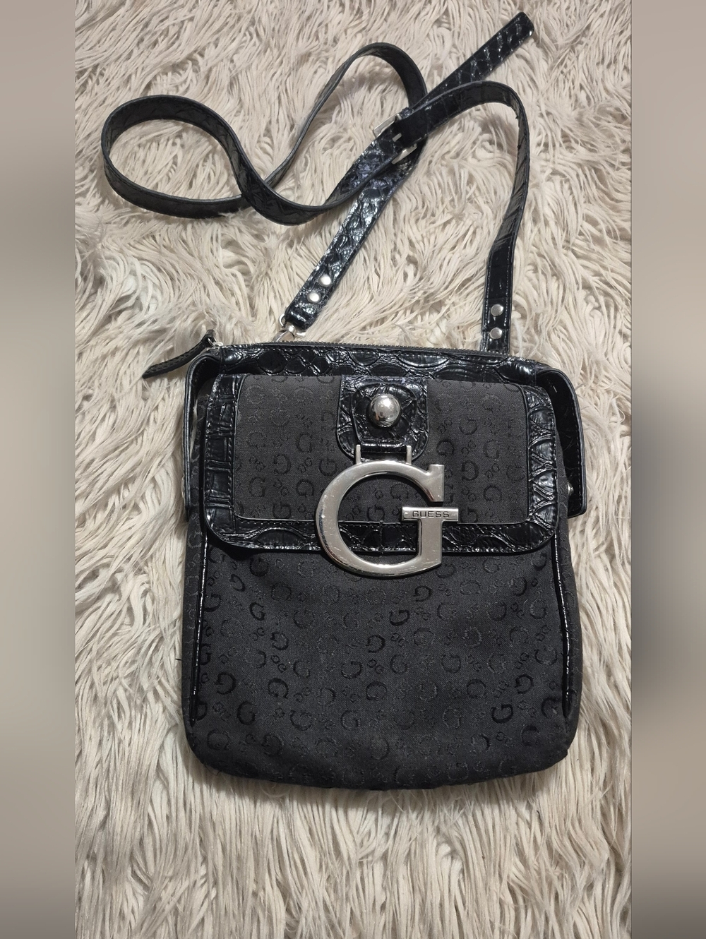 Guess Black Crossbody with Silver G Emblem